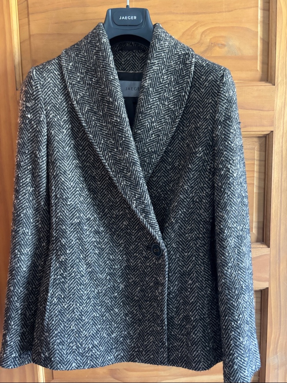 Jaeger Women's Brown-Tan Herringbone Wool Blend Jacket